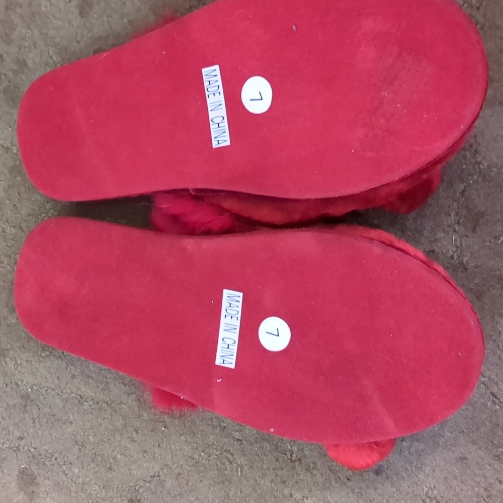 Red Fuzzy Slippers - Picture 2 of 2